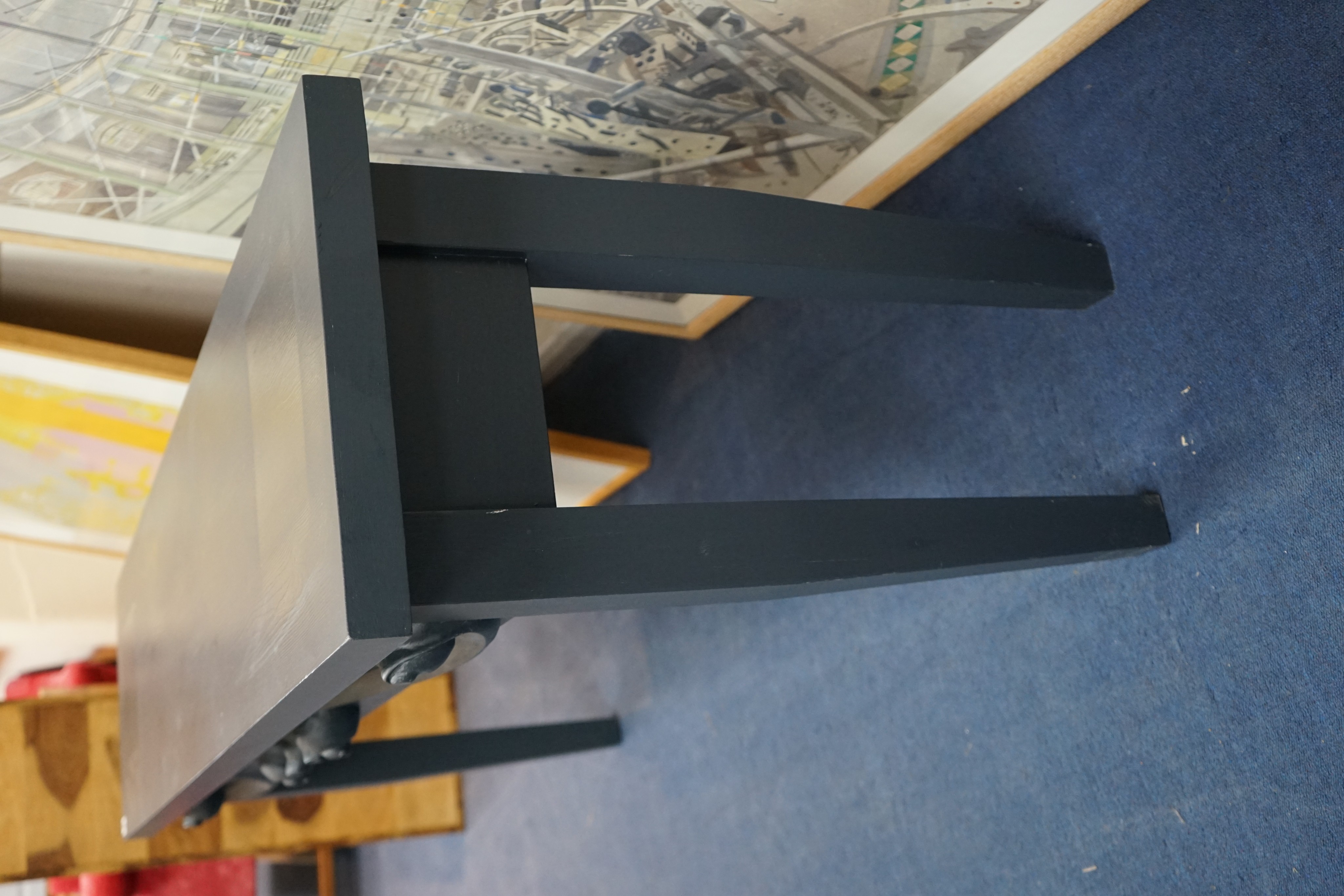 A grey painted pine console table, with scrolling apron, width 160cm depth 40cm height 78cm